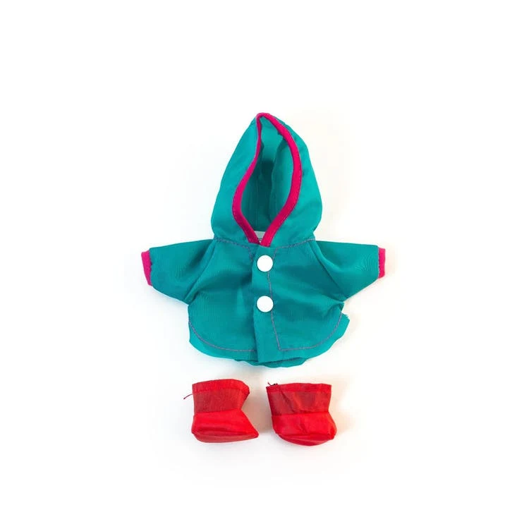 Doll's Raincoat & Boot Sets - Teal/Red 8.25" 1