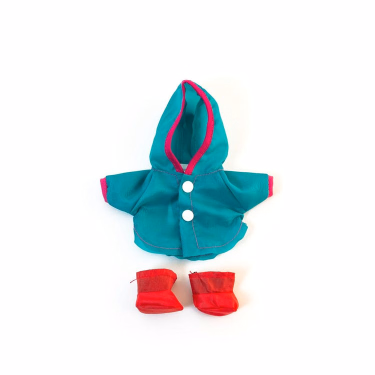 Doll's Raincoat & Boot Sets - Teal/Red 8.25"