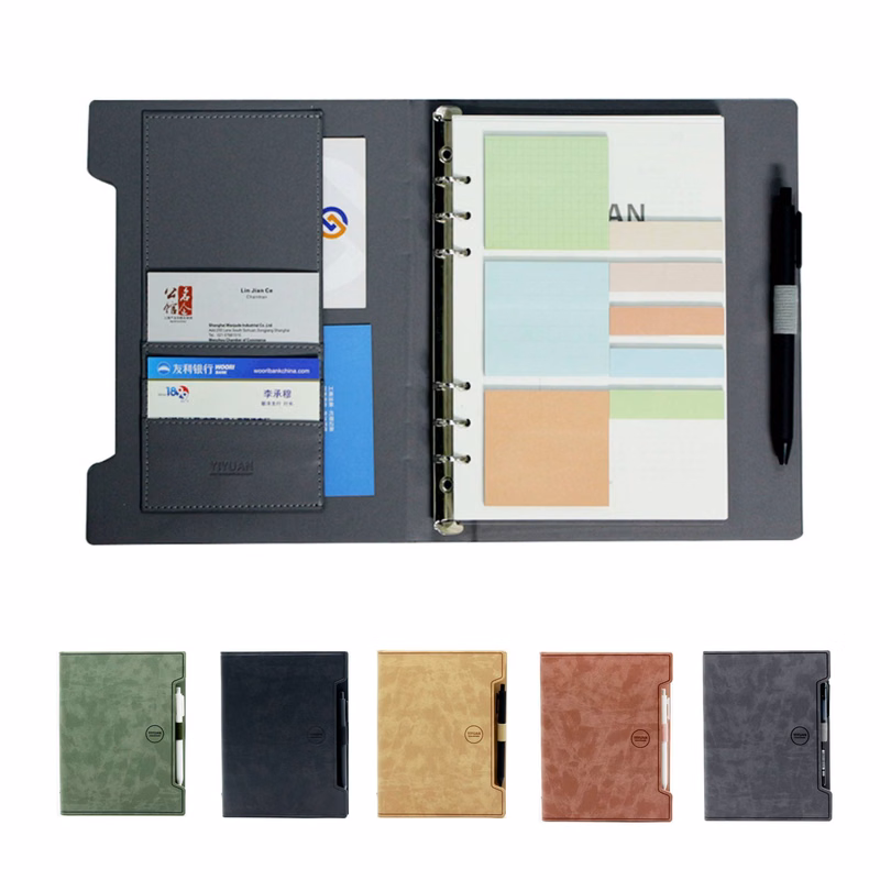 PU Leather Sticky Notes Notebook With File Holder