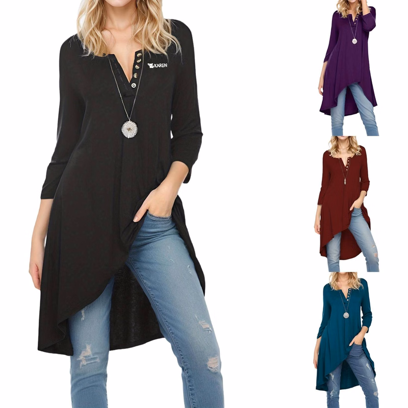 Womens Solid Color Relaxed Fit V Neck Dress