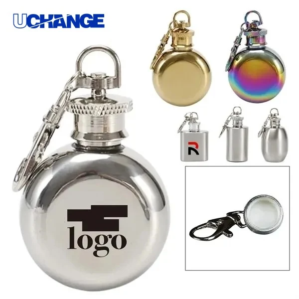 Mini Stainless Steel Hip Flask 1oz with Keychain for Travel Use 1