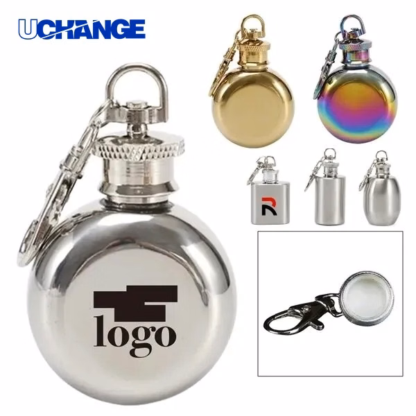 Mini Stainless Steel Hip Flask 1oz with Keychain for Travel Use