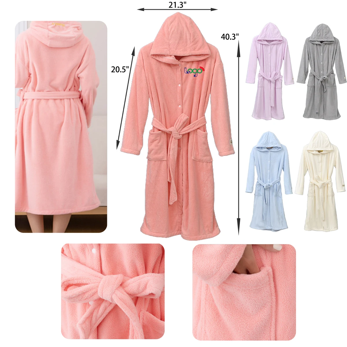 MOQ 25 PCS Stylish Coral Fleece Hooded Bathrobe Nightgown 1