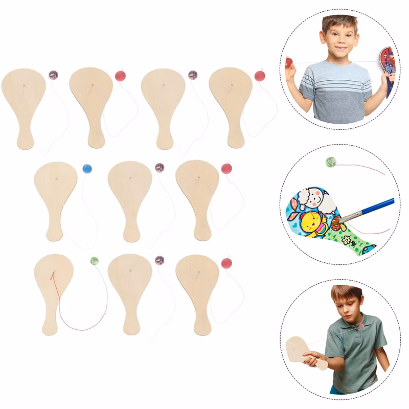 Custom Wooden PaddleBall with String Blank Paddle Rackets