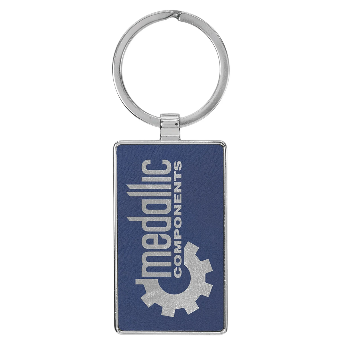 Blue & Silver Leatherette/Metal Rectangle Keychain 1