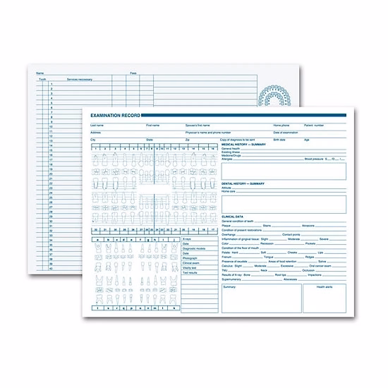 Dental Exam Record, Anatomic Diagrams, Horizontal Format