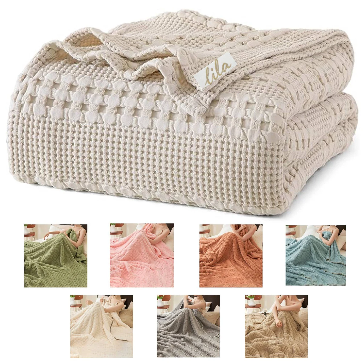 Lightweight Breathable Waffle Fleece Coral Blanket 1