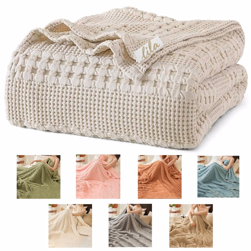 Lightweight Breathable Waffle Fleece Coral Blanket