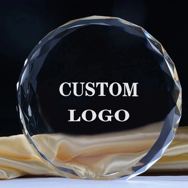 Faceted Optical Crystal Round Paperweight 1