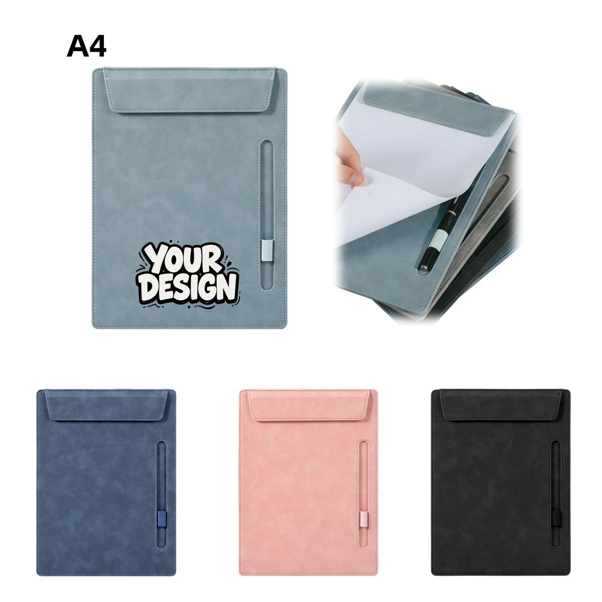 A4 Leather Magnetic Clipboard Folder With Pen Holder 1
