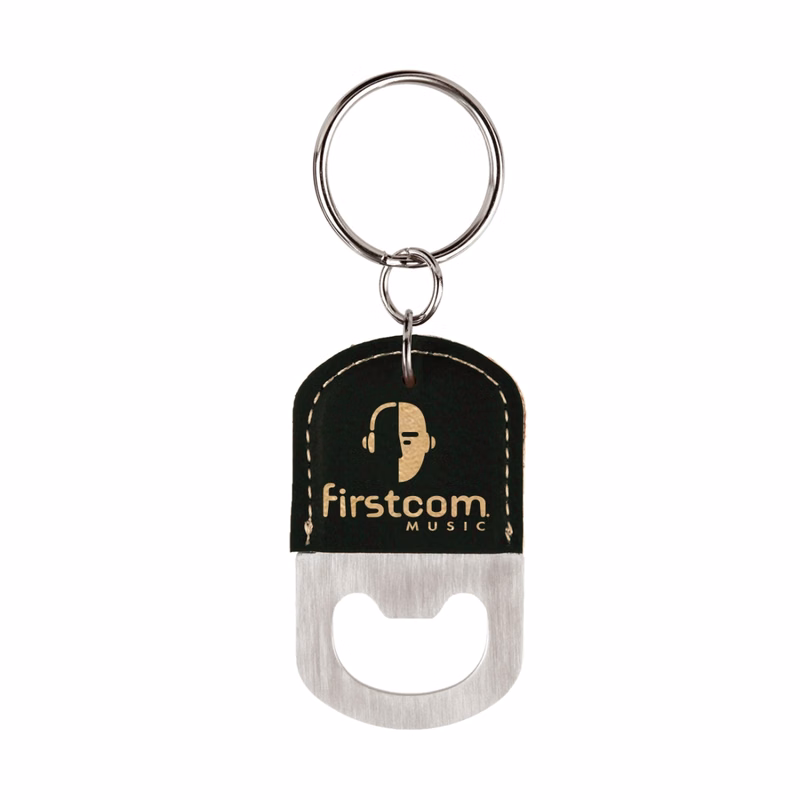 Laser Engraved Leatherette Key Tag with Bottle Opener Oval (2.5"x1.5")