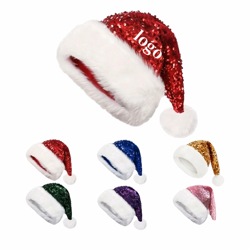 Sparkly Sequined Holiday Santa Party Hat