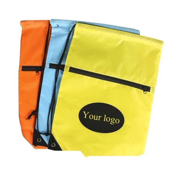 Sports Drawstring Bag W/ Front Zipper 1