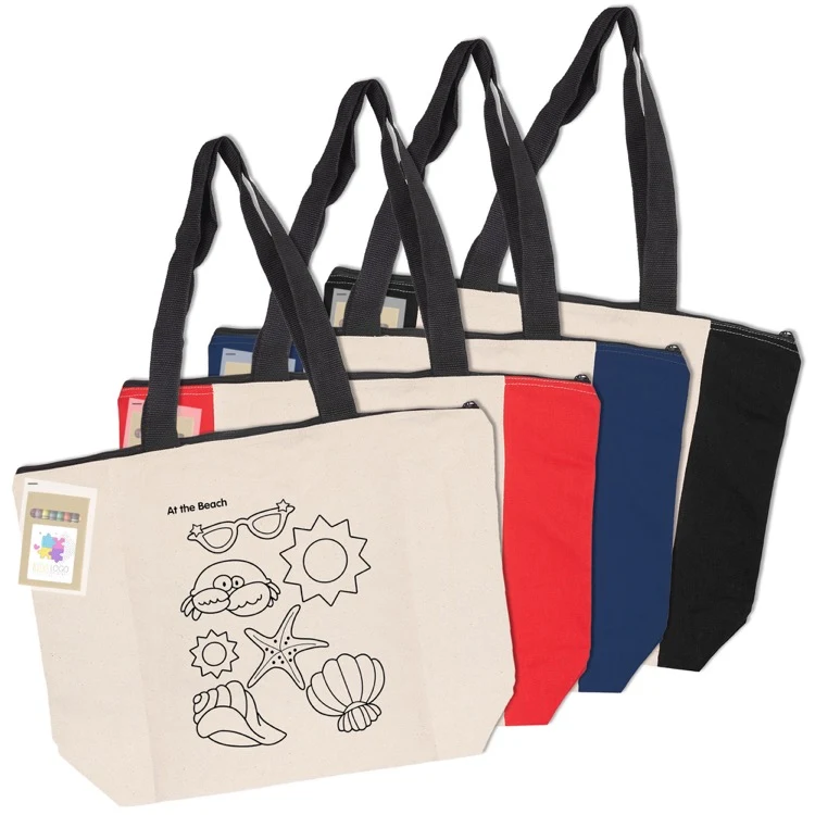Colouring Calico Zip Shopper, custom tote bag with logo imprint 1