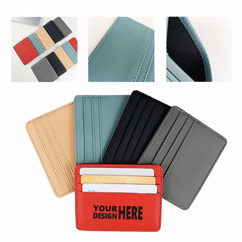 MOQ50 PU Leather Card Holder with Custom Design and Slots