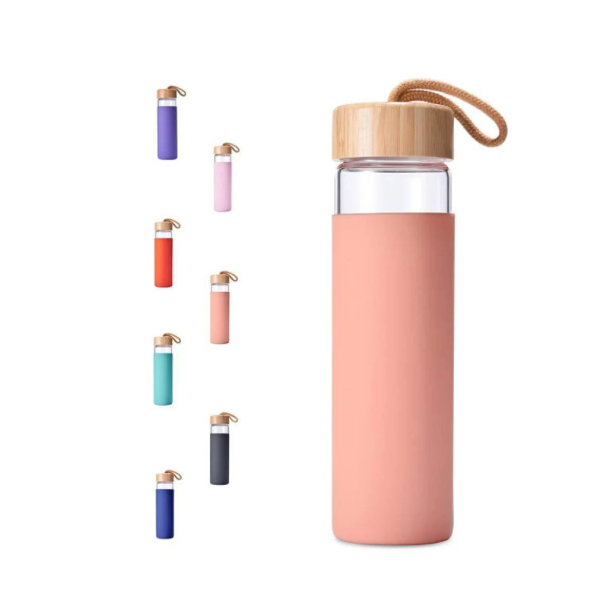 16oz. Glass Water Bottle with Bamboo Lid and Silicone Sleeve 1