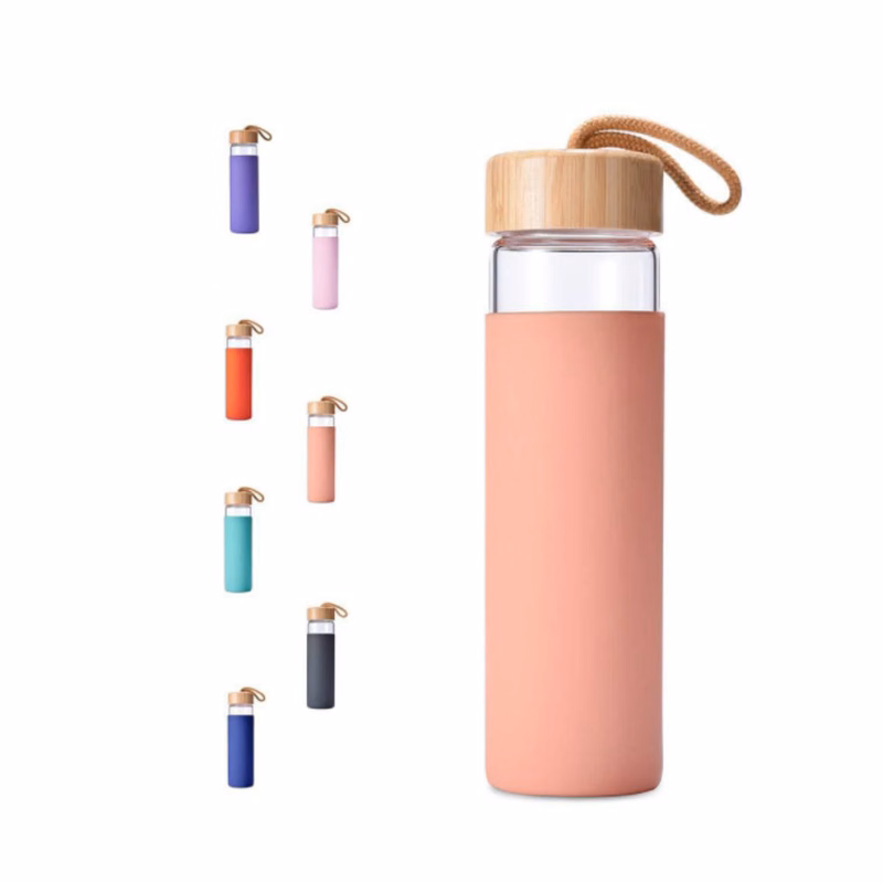 16oz. Glass Water Bottle with Bamboo Lid and Silicone Sleeve