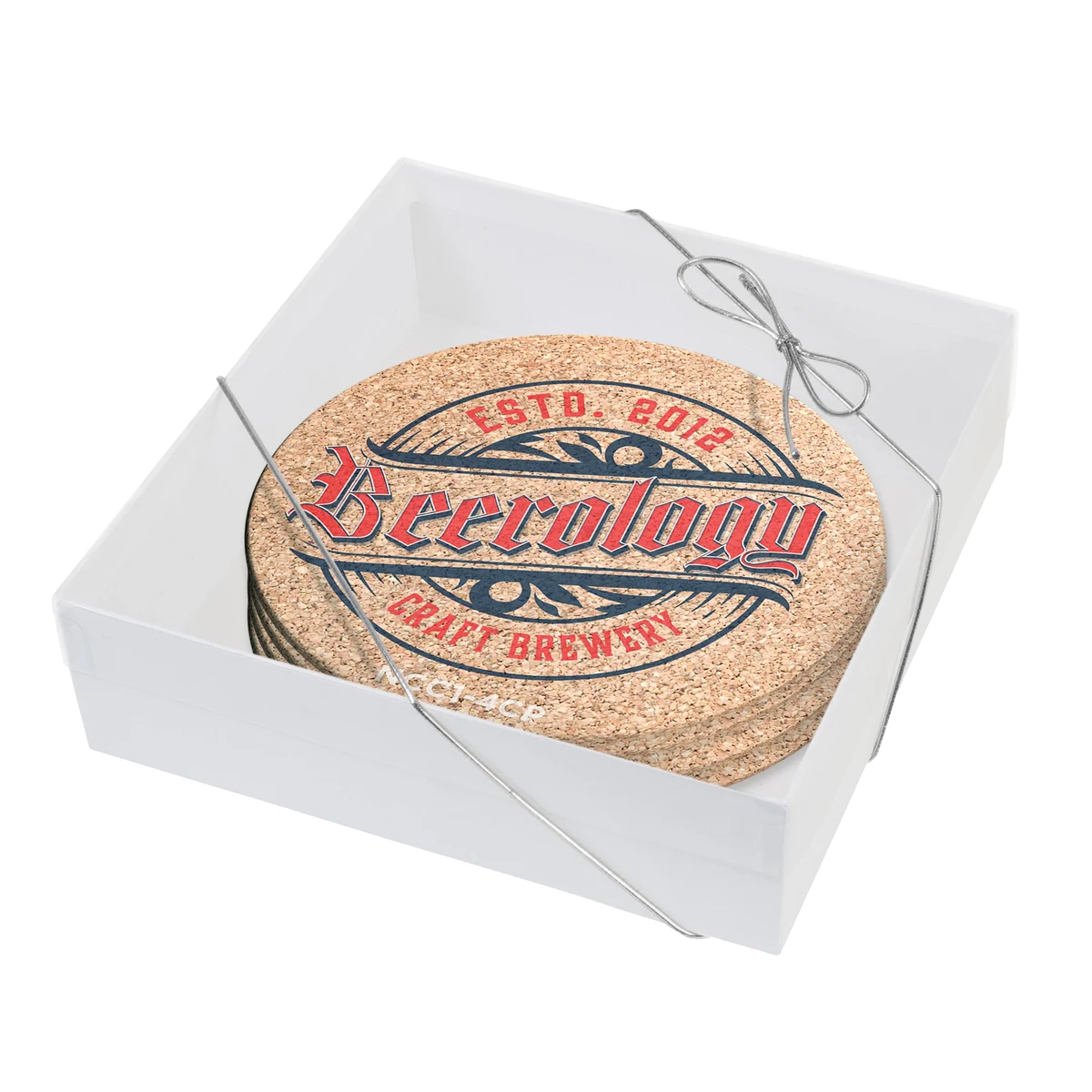 Set of 4 Natural Cork Coasters 3/16" (3.5" dia.) Full Colour Imprint Gift Boxed 1