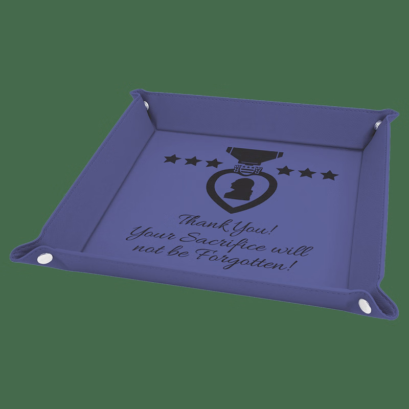 9" x 9" Purple Leatherette Snap Up Tray with Silver Snaps