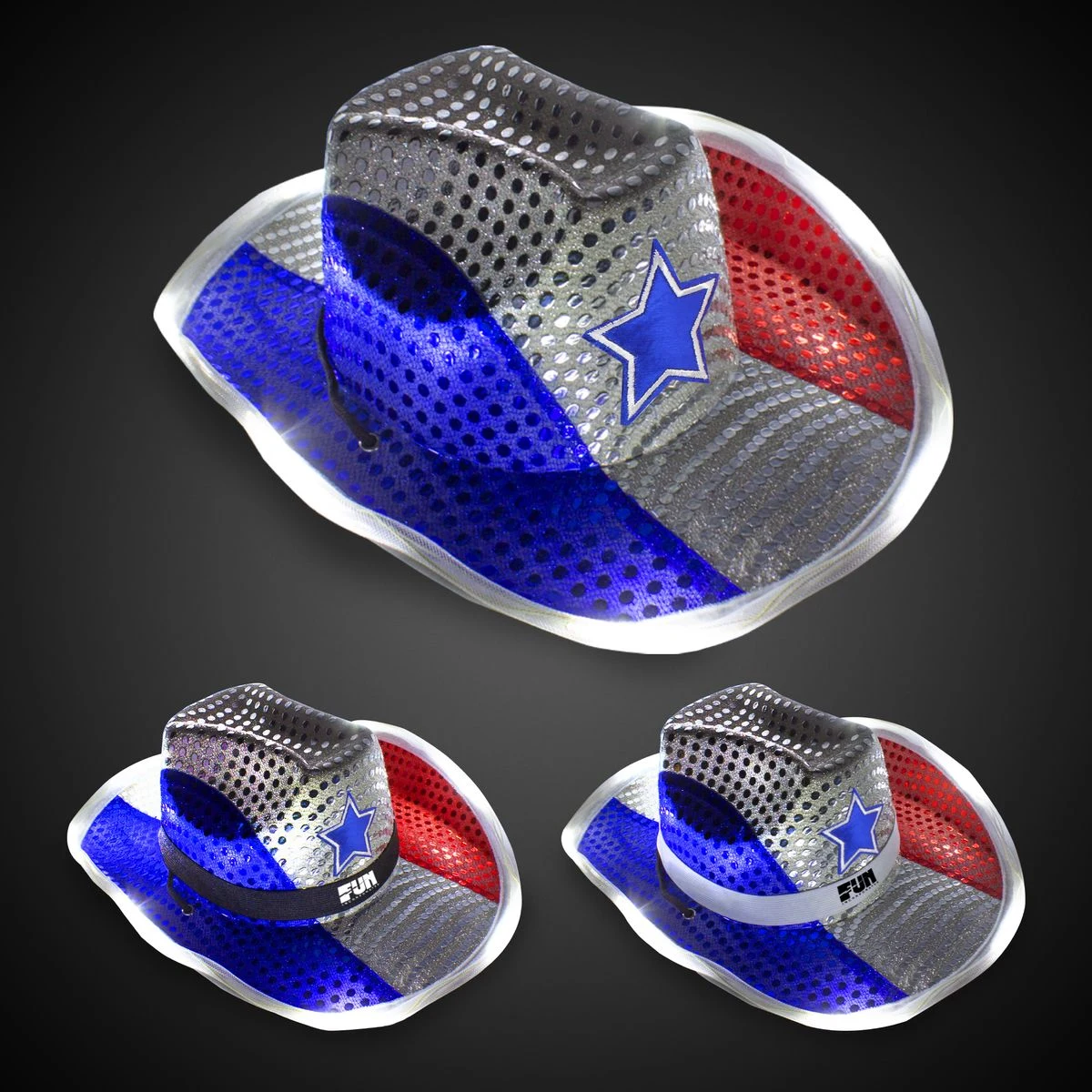Red White & Blue LED Cowboy Hat w/black band 1