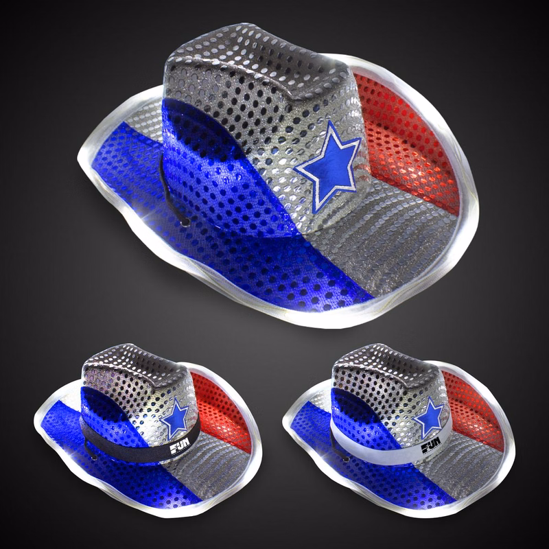 Red White & Blue LED Cowboy Hat w/black band