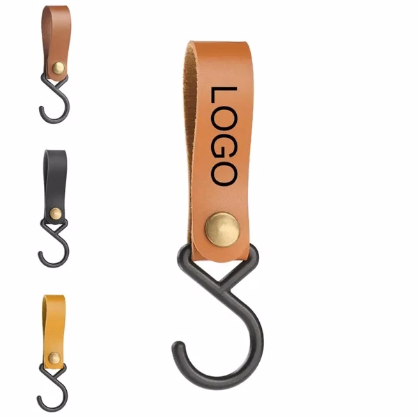 Custom 4.9 inch PU Leather Hanging Strap Hook — Snap Button Waterproof — Organization Essential