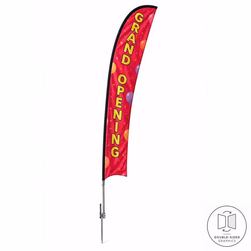19' X-Large Feather Flag Kit, Full Color Graphics Double Sided, Outdoor Spike base and Bag Included