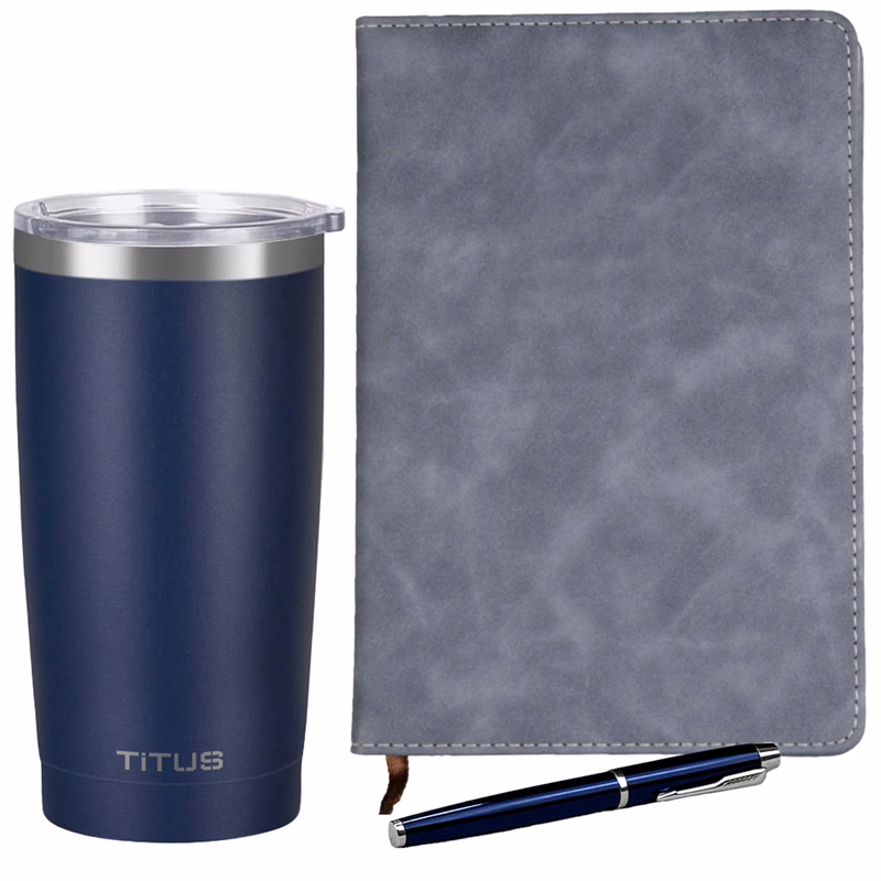 TiTUS® 20 oz Insulated Tumbler, Executive Velveteen Notebook & Pen Gift Set