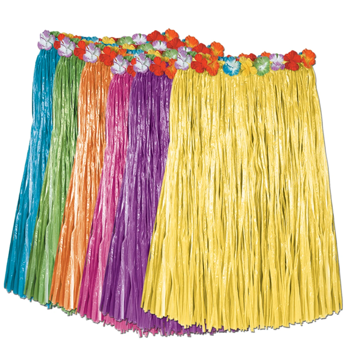 Child's Artificial Grass Hula Skirt Assortment w/ Floral Waistband 1
