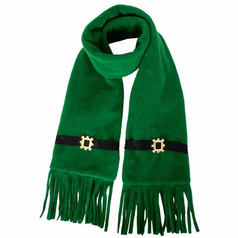 Elegant Green Fringe Scarf with Gold Accents - Cozy and Chic