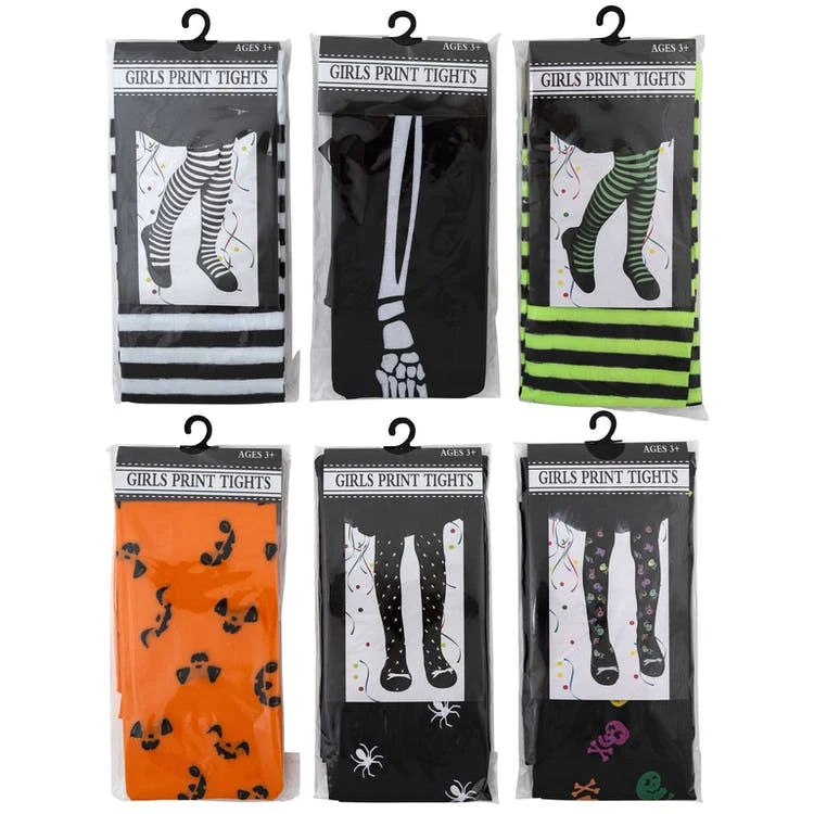 Girls' Printed Halloween Tights - 6 Assorted Designs, custom youth shirt with logo imprint 1