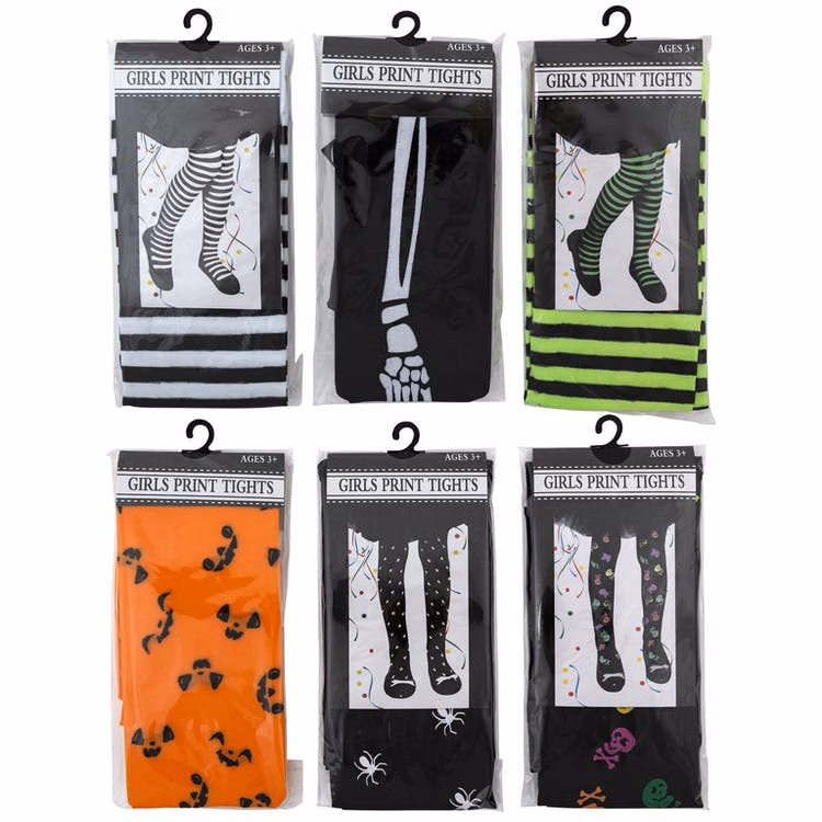 Girls' Printed Halloween Tights - 6 Assorted Designs