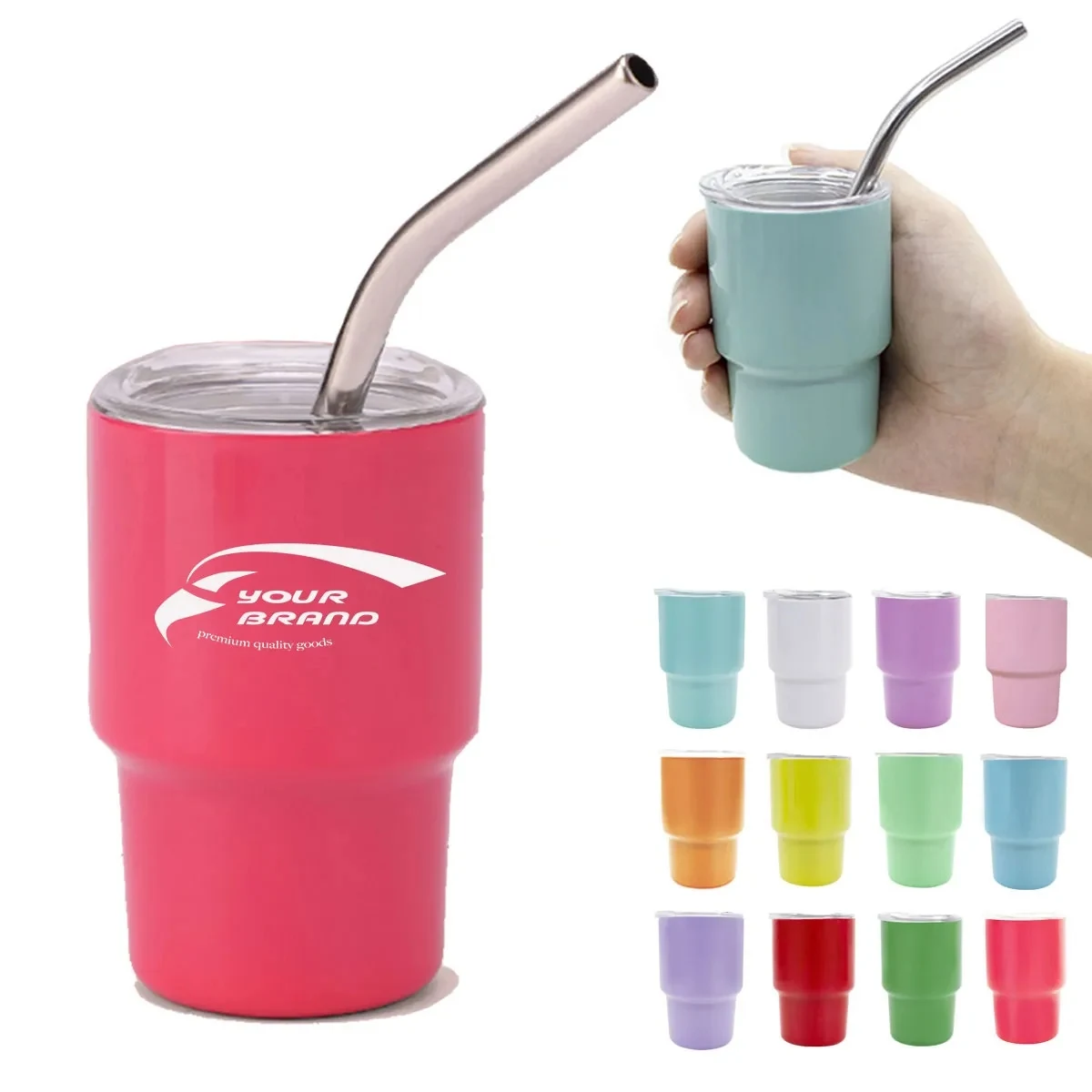 3oz Metal Mini Tumbler Shot Glass with Lid & Straw 1
