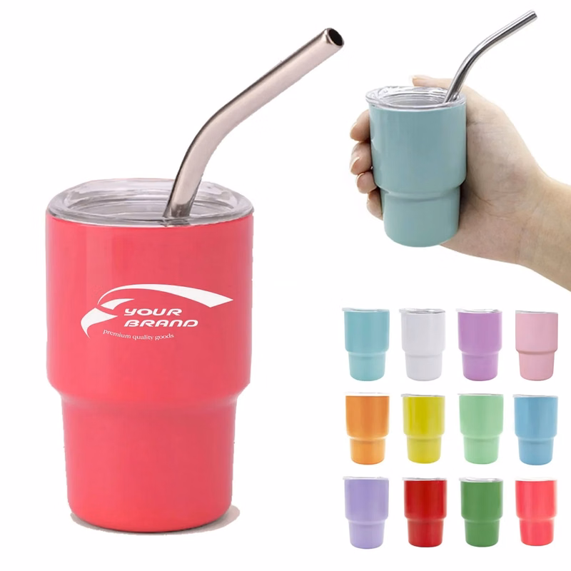 3oz Metal Mini Tumbler Shot Glass with Lid & Straw