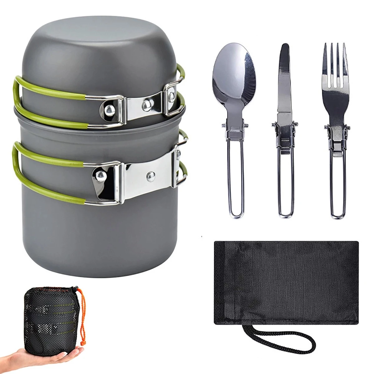 5 Pcs Camping Cookware Mess Kit With Lightweight Pot 1