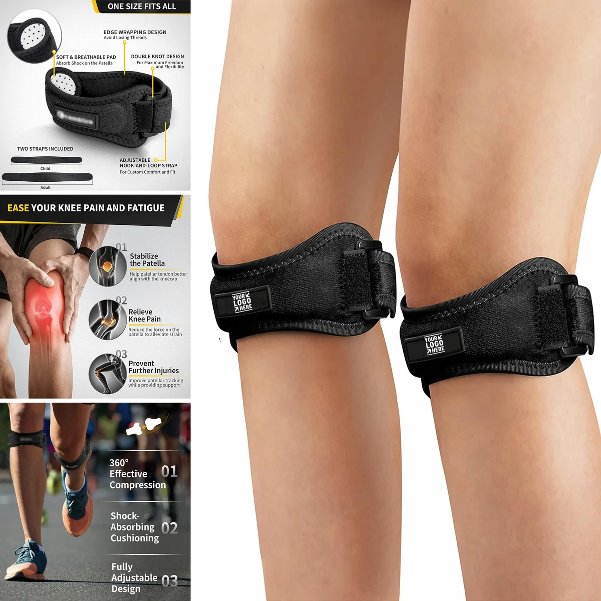 2 Pack Adjustable Knee Brace Patellar Tendon Stabilizer Support Band for Knee Pain Relief 1