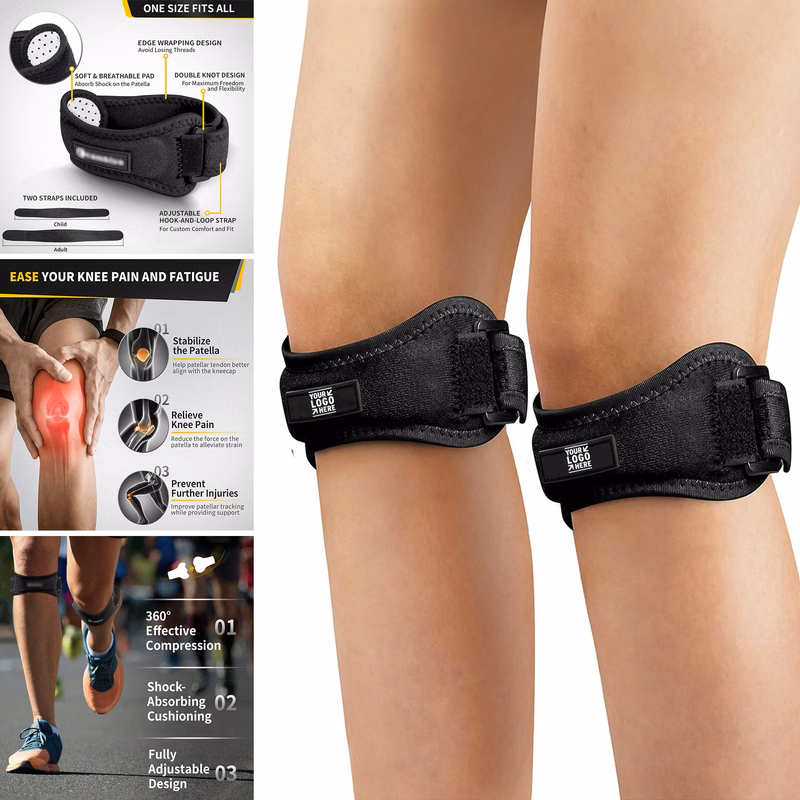 2 Pack Adjustable Knee Brace Patellar Tendon Stabilizer Support Band for Knee Pain Relief