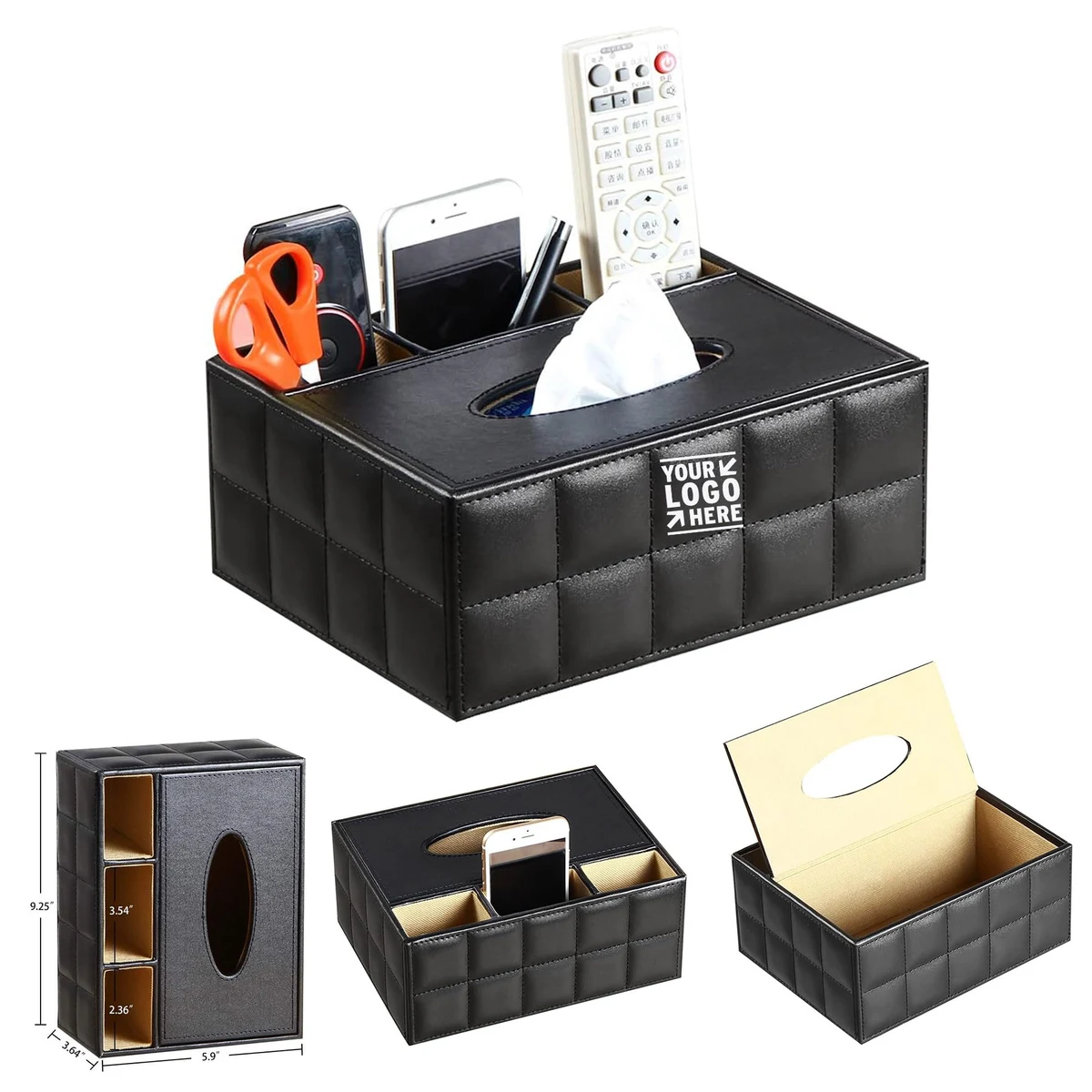 PU Leather Multifunction Rectangular Tissue Box Cover Remote Control Caddy Desk Storage Organizer 1