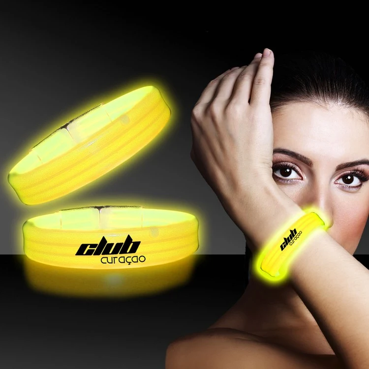 Yellow 9" Deluxe Triple Wide Light Up Glow Bracelet 1
