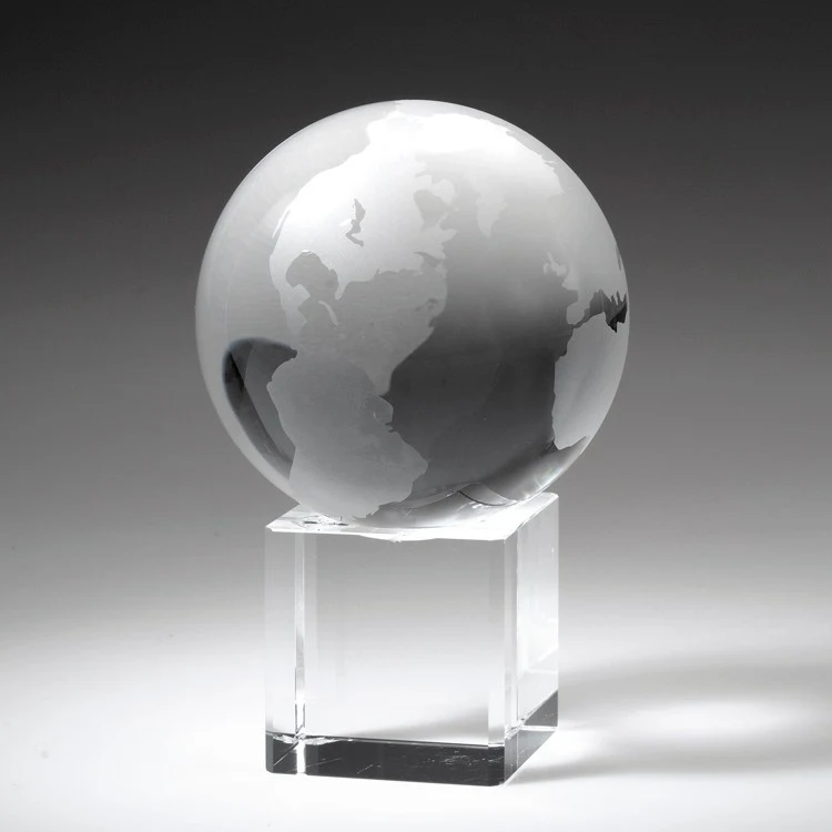 3 3/8" Crystal Globe on Cube Trophy Award 1