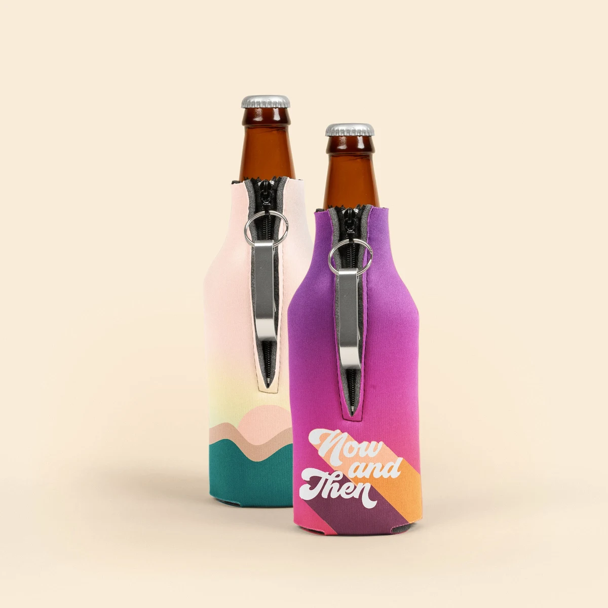 ZIPPERED BOTTLE COOLIE 4CP WITH BLANK BOTTLE OPENER 1