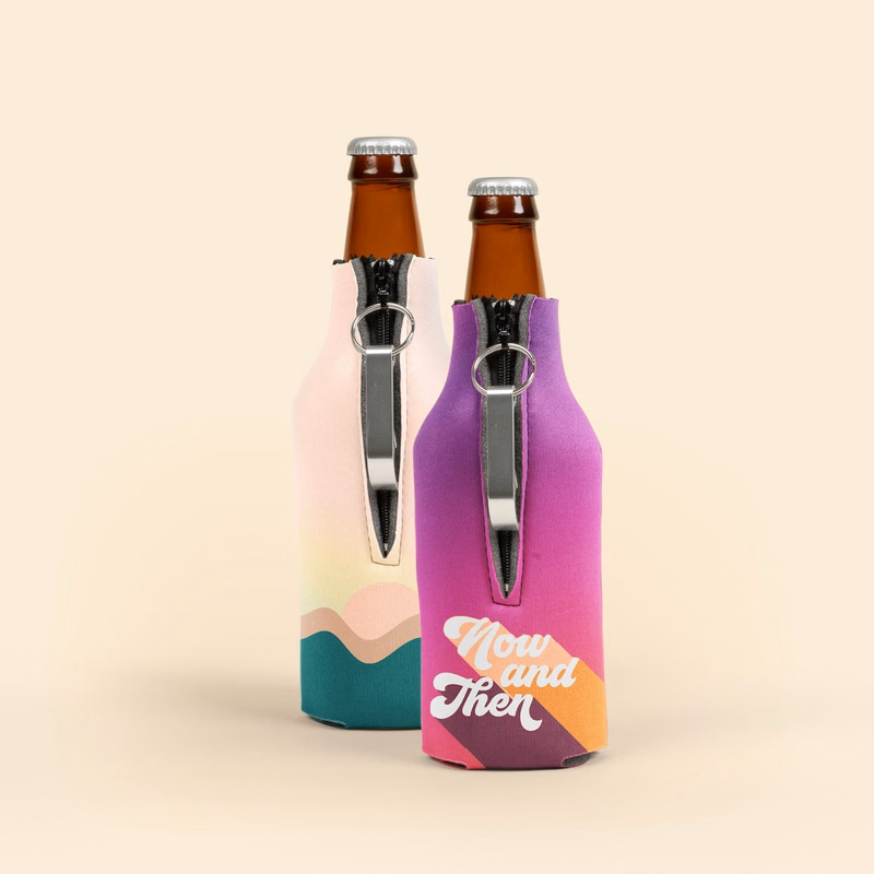 ZIPPERED BOTTLE COOLIE 4CP WITH BLANK BOTTLE OPENER