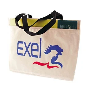 Natural Canvas Tote w/Gusset & Large Pocket (14"x11"x3"), custom tote bag with logo imprint 1