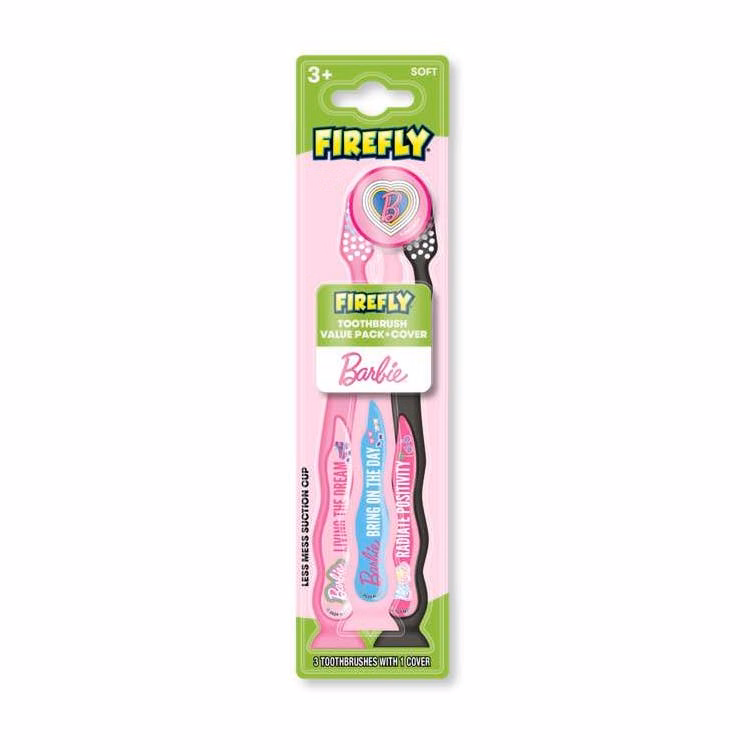 Kid's Barbie Soft Suction Toothbrush with Cap - 3 Ct