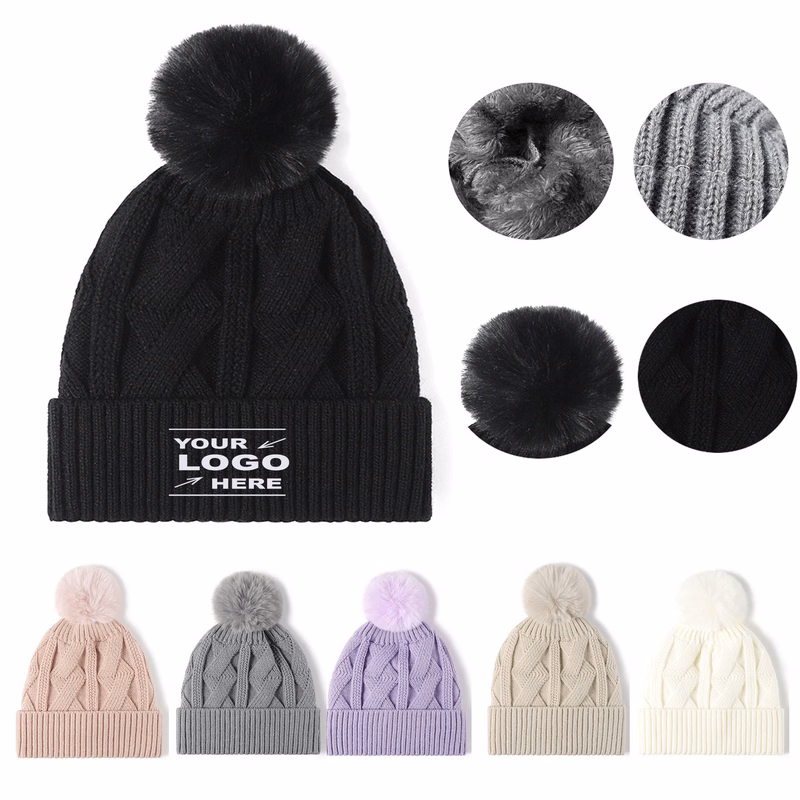 Thick Knitted Hat With Pom