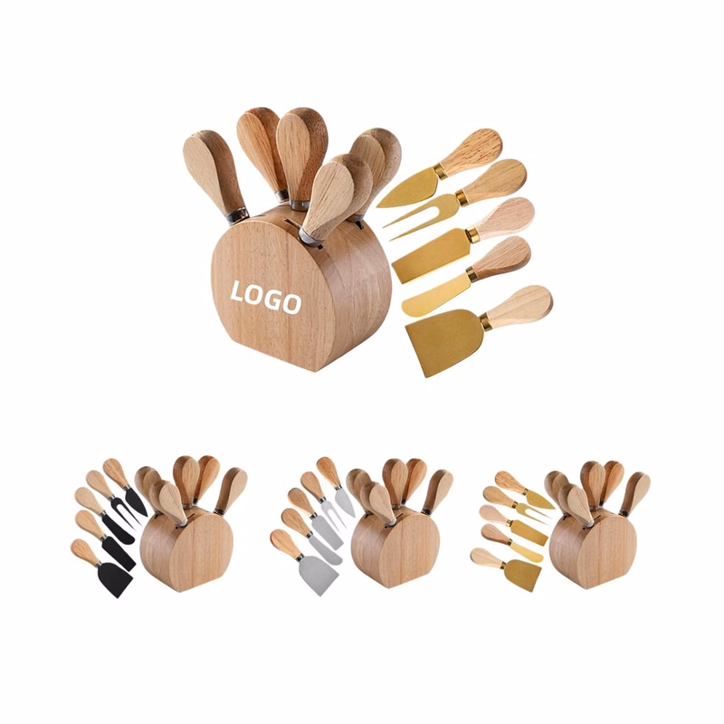 Natural Rubberwood 5-Piece Cheese Knife Set