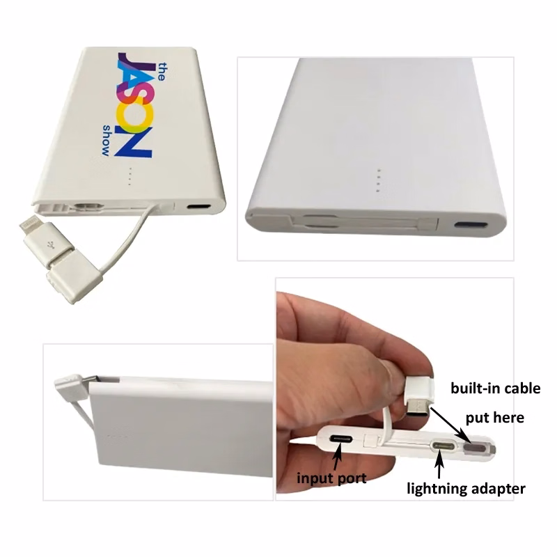 Slim Pocket Power Bank with Cable & Lightning Adapter