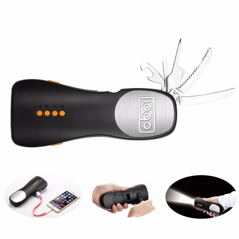 Manual Flashlight W/ Radio Knife Sets Power Bank