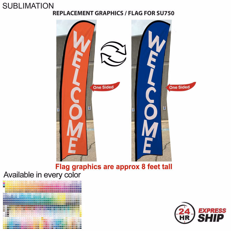 24Hr Express Ship - Replacement Flag for 10' Small Feather Flag Kit, Full Color Graphics One Side