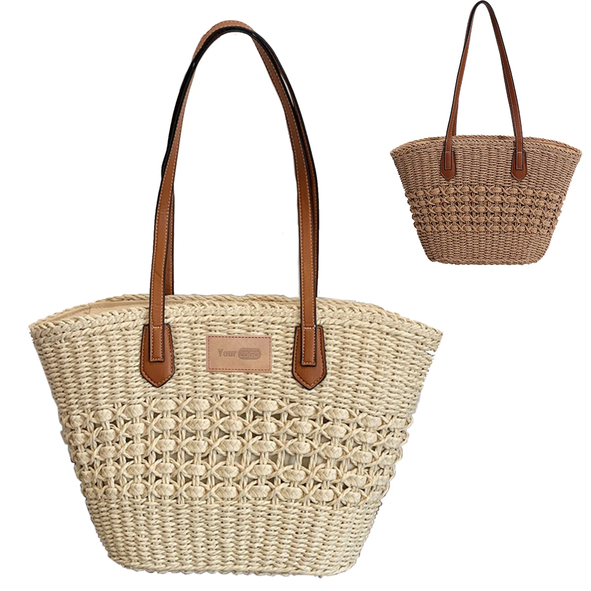 Straw Summer Large Shoulder Tote Beach Bag, custom tote bag with logo imprint 1